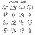 Weather, meteorology & Climate icon set in thin line style