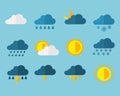 Weather Meteorology Flat Web Icon Sign Set - Sun, Rain, Snow, Cloud, Storm & Lightning Symbols Royalty Free Stock Photo
