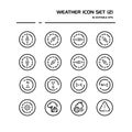 Weather and meteorology line icon set in a circle. Compass and natural disasters. Outline vector illustration