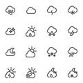 Weather, meteorology line icons set