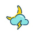 Weather night thunderstorm moon icon outline