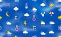 Weather pattern. Summer or winter, spring and autumn background with sun, sunshine, clouds with rain and snow, lightning