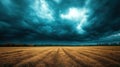 weather patterns, dramatic lighting over an empty field as dark storm clouds roll in, creating space for text Royalty Free Stock Photo