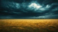 weather phenomena, dramatic lighting and space for text as dark storm clouds roll over an empty field Royalty Free Stock Photo