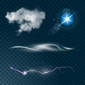 Weather realistic icons set isolated on transparent dark background vector illustration Royalty Free Stock Photo