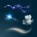 Weather realistic icons set isolated on transparent dark background vector illustration Royalty Free Stock Photo