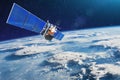 Weather satellite for observing powerful thunderstorms of storms and tornadoes in space orbiting the earth. Elements of this image Royalty Free Stock Photo