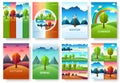 Weather seasons icons on nature ecology background. Vector flat design conceptn