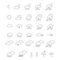 Weather. A set of icons of meteorological symbols. Vector for websites, applications and web design. An empty contour