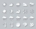 Weather simple paper cut icons vector set