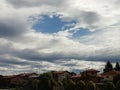 stormy sky and residential properties