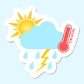 Weather symbol hot rain,thunder and sun