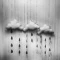 Weather symbols. Handmade room decoration clouds with rain drops