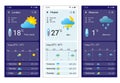 Weather . Temperature mobile app and web interface, sun and rain forecast. Vector metrology page