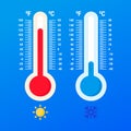 Weather thermometer. Warm and cold temperatures