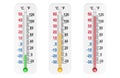 Weather Thermometers. Set of thermometers with cold, warm and hot temperatures. 3D rendering