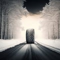 Weather tire running in the snow. Road safety in winter. Generative AI