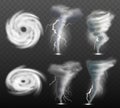 Weather tornado. Water cyclonic storm nature power vector realistic tornado pictures