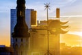 Weather vane on old roofs in Tallinn. Estonia Royalty Free Stock Photo