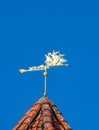 The weather vane on the roof of the tower.