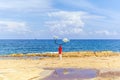 Weather vane with three saddled breams Oblada melanura, at Exiles Beach, Sliema, Malta Royalty Free Stock Photo