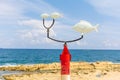 Weather vane with three saddled breams Oblada melanura, at Exiles Beach, Sliema, Malta Royalty Free Stock Photo