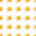 Weather watercolor pattern. Cute smiling sun. Hand painted illustration. Isolated on white background Royalty Free Stock Photo