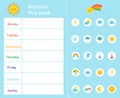 Weather this week template for kids. Weather chart.