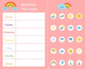 Weather this week template for kids. Weather chart.