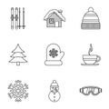 Weather winter icons set, outline style