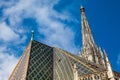 The weathercock and roof of the beautiful antique Saint Stephen Cathedral built on 1160 located at Stephansplatz in Vienna Royalty Free Stock Photo