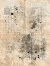 Weathered aged newspaper template with distressed black ink spots. Retro style poster wallpaper Royalty Free Stock Photo