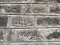 Weathered aged stone masonry of old house. Ancient brick wall background. Old uneven scratched stone bricks texture. Turkish