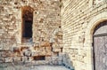 Weathered ancient Rhodes fortress stone brick wall