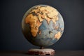 A weathered antique globe with faded colors