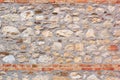 Weathered antique wall, byzantine ancient brick masonry, horizontal grunge background