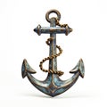 A weathered antiquestyle anchor with a rope isolated on a white background Royalty Free Stock Photo