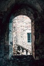 Weathered arch window of the Old Abbaye Maritime de Beauport in Paimpol, France Royalty Free Stock Photo