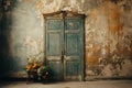 Weathered Beauty: A Close-Up of an Antique Wooden Door with Cracked Paint and Rust Royalty Free Stock Photo