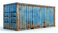 Weathered blue shipping container in pristine studio light Royalty Free Stock Photo