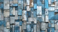 Weathered blue washed old wood background with abstract texture pieces. Ai Generated