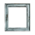 Weathered blue wooden frame isolated on transparent white background. Antique old square rustic wood frame