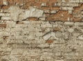 A weathered brick wall close up. Abstract texture, grunge background. Old house facade. Horizontal brick tile. Royalty Free Stock Photo