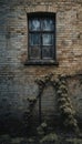 Weathered Brick Wall with Overgrown Window Royalty Free Stock Photo