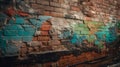 Weathered brick wall with peeling paint. Generative AI Royalty Free Stock Photo