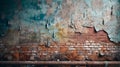 Weathered brick wall with peeling paint. Generative AI Royalty Free Stock Photo