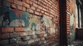 Weathered brick wall with peeling paint. Generative AI Royalty Free Stock Photo
