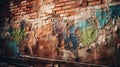 Weathered brick wall with peeling paint. Generative AI Royalty Free Stock Photo