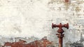 Weathered Brick Wall with Red Fire Hydrant Against Scarred Surface Royalty Free Stock Photo