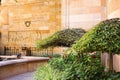 Sandstone walls with memorial engravings